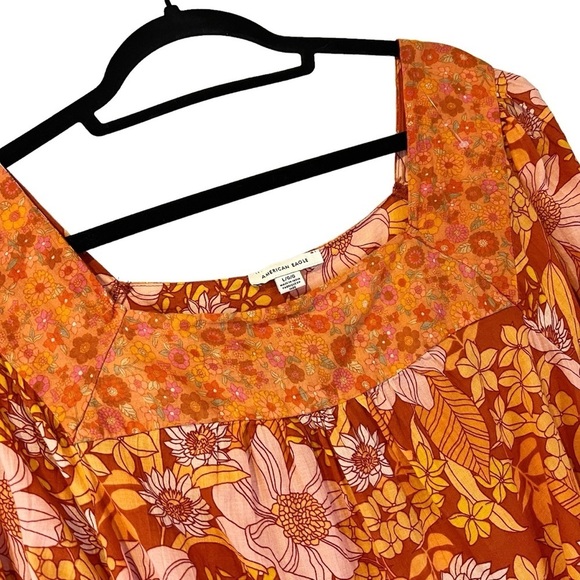 American Eagle Outfitters Orange Pink Floral Lightweight Flowy Boho Top - Picture 6 of 6